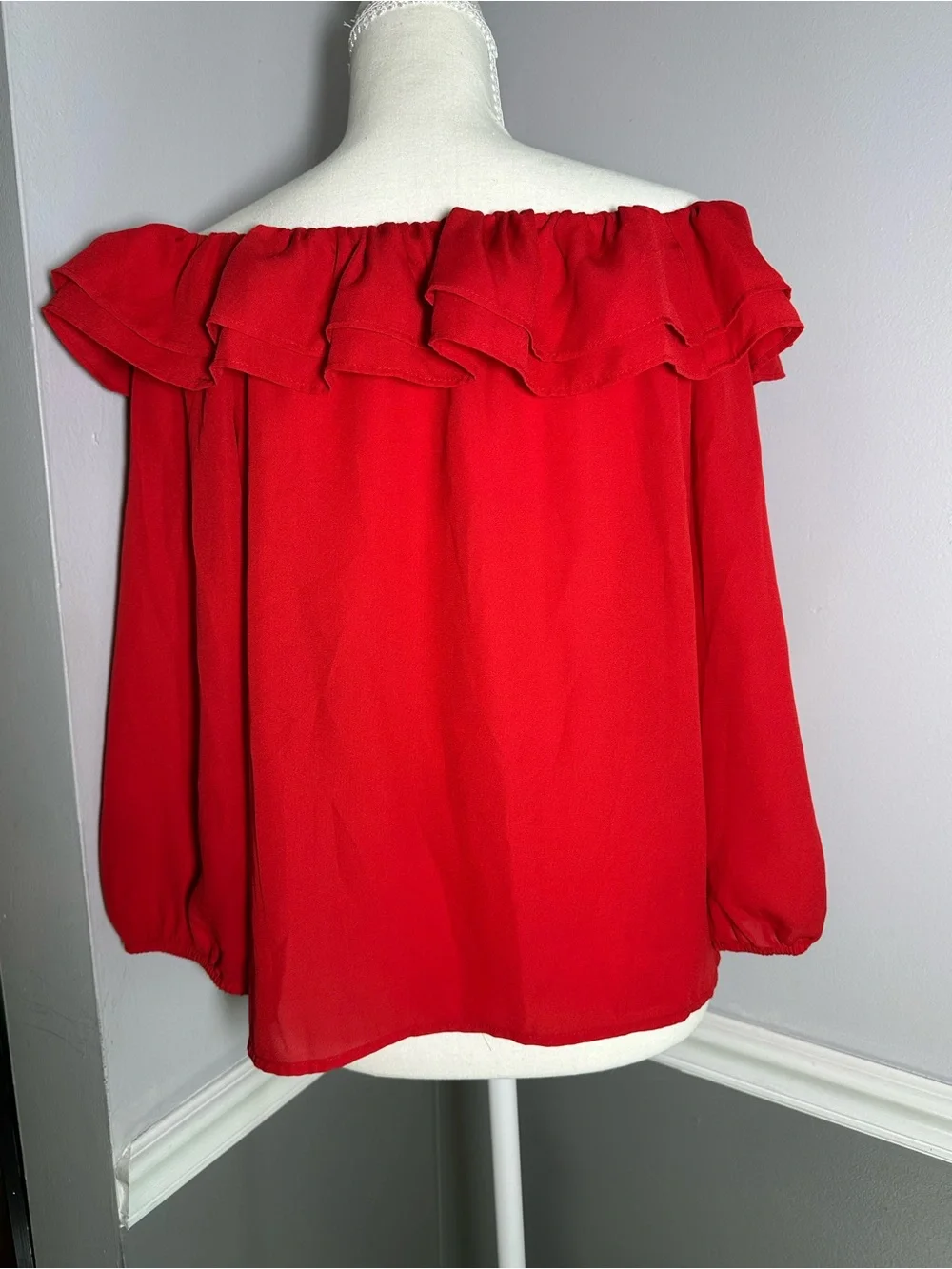 J. Crew Mercantile Red Off-Shoulder Ruffle Blouse XS